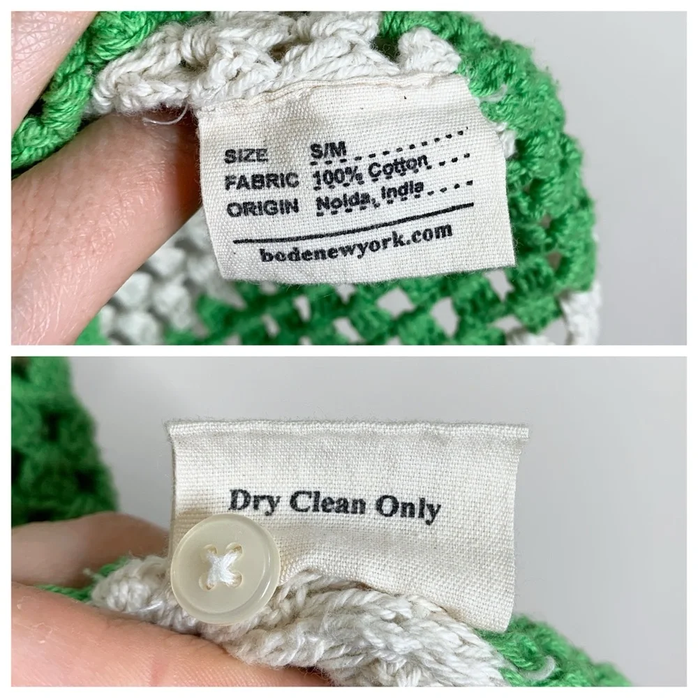 Bode Crochet Shirt (Sz S/M) Flagship Short Sleeve Button Up Striped Green Cream